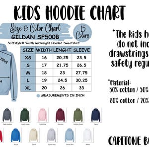 a child's hoodie with measurements for the hoodie
