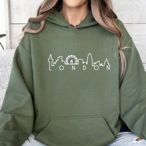 London Skyline Hoodie, London Silhouette, England Hoodie, Gift For Londoner, Travel Lover Gift, London Travel Hoodie, Londoner Hoodie