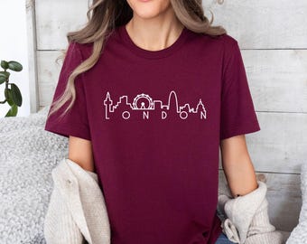 London-Skyline-Shirt, London-Silhouette, England-T-Shirt, Geschenkidee für Londoner, Damen-T-Shirt mit London-Motiv, Geschenk für Reiseliebhaber, London-T-Shirt