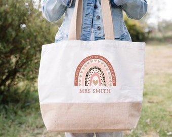 Teacher Totes, Teacher Tote Bag, Jute Bag, Personalised Bag, Teacher Appreciation, Thank You Teacher, Teacher Retirement, Teacher Gifts