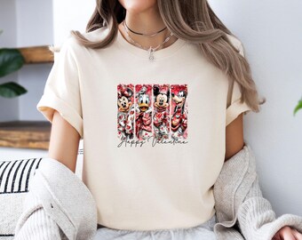 Happy Valentine Tshirt, Mickey and Minnie Shirt, Valentines Day T-shirt, Disney Couple T Shirt, Retro Cartoon Tee, Romantic Gift for Lover