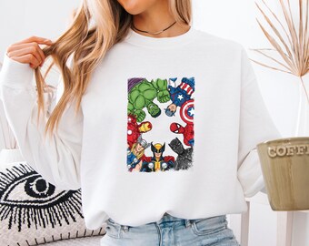 Superhero Friends Sweater, Avengers Sweatshirt, Back to School, Marvel Characters Top, Avenger Kids Sweater, Superhero Squad Sweatshirt