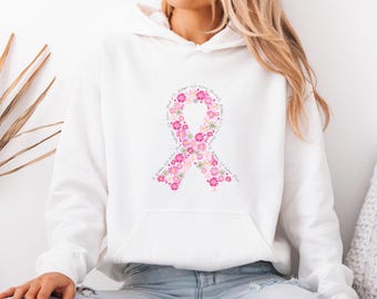 Breast Cancer Hoodie, Pink Ribbon Pullover, Breast Cancer Awareness Top, Daisy Floral Hoodie, Cancer Survivor Hoodie, Breast Cancer Month