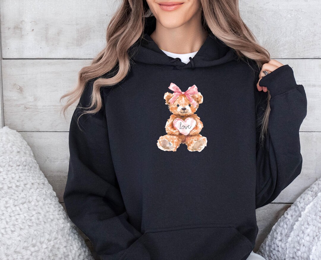 Teddy Bear Hoodie, Valentines Day Pullover, Pink Teddy Bear Jumper ...