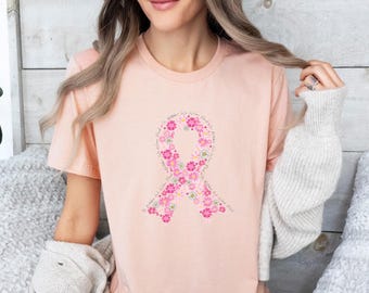 Breast Cancer T Shirt, Pink Ribbon Shirt, Breast Cancer Awareness, Daisy Floral T-shirt, Cancer Survivor Tee, Breast Cancer Month Gift