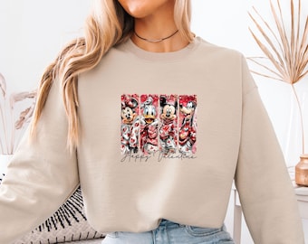 Happy Valentine Sweater, Mickey and Minnie Sweatshirt, Valentines Day Jumper, Disney Couple Sweater, Retro Cartoon Sweatshirt, Romantic Gift