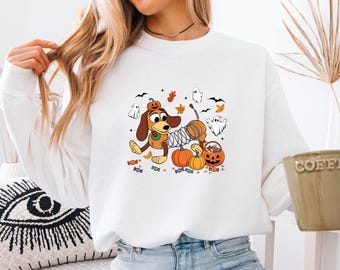 Slinky Dog Sweatshirt, Halloween Toy Dog Top, Cute Dog Sweater, Disney Toy Story Gift, Funny Halloween Sweater, Pumpkin Toys Jumper
