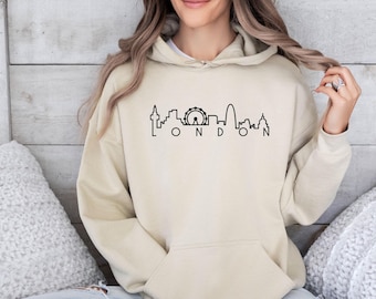 London Skyline Hoodie, London Silhouette, England Hoodie, Gift For Londoner, Travel Lover Gift, London Travel Hoodie, Londoner Hoodie