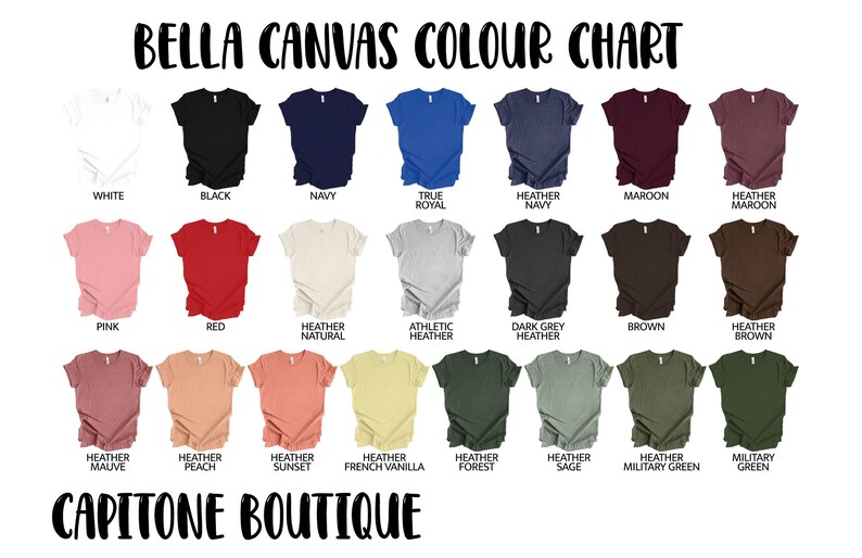the bella canvas color chart for a t - shirt