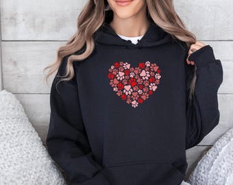 Sweat à capuche avec motif patte, Sweat à capuche pour amoureux des chiens, Sweat à capuche pour amoureux des chats, Cadeau Saint-Valentin pour chien, Sweat à capuche Saint-Valentin pour chat, Sweat à capuche avec empreinte de patte, Sweat à capuche humoristique pour chien, Cadeau pour maman de chien