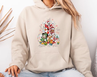 Mickey and Friends Hoodie, Disney Christmas Hoodie, Mickey Mouse Pullover, Disney Friends Jumper, Vintage Mickey Hoodie, Merry Christmas Top