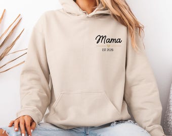 Custom Mama Hoodie, Personalised Mama Top, Mum Birthday Gift, Cute Mother Jumper, Gift for New Mom, Mama Est Jumper, Mama to be Hoodie