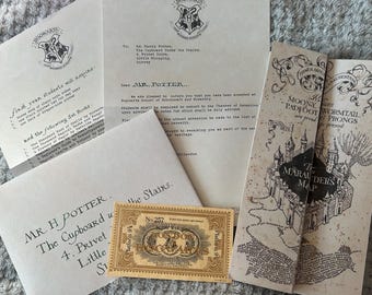 Magical-Inspired Collectible Set – Wizard School Letter, Train Ticket & Foldable Map