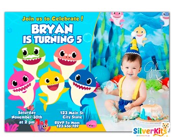 Baby Shark Invitation With Photo Etsy