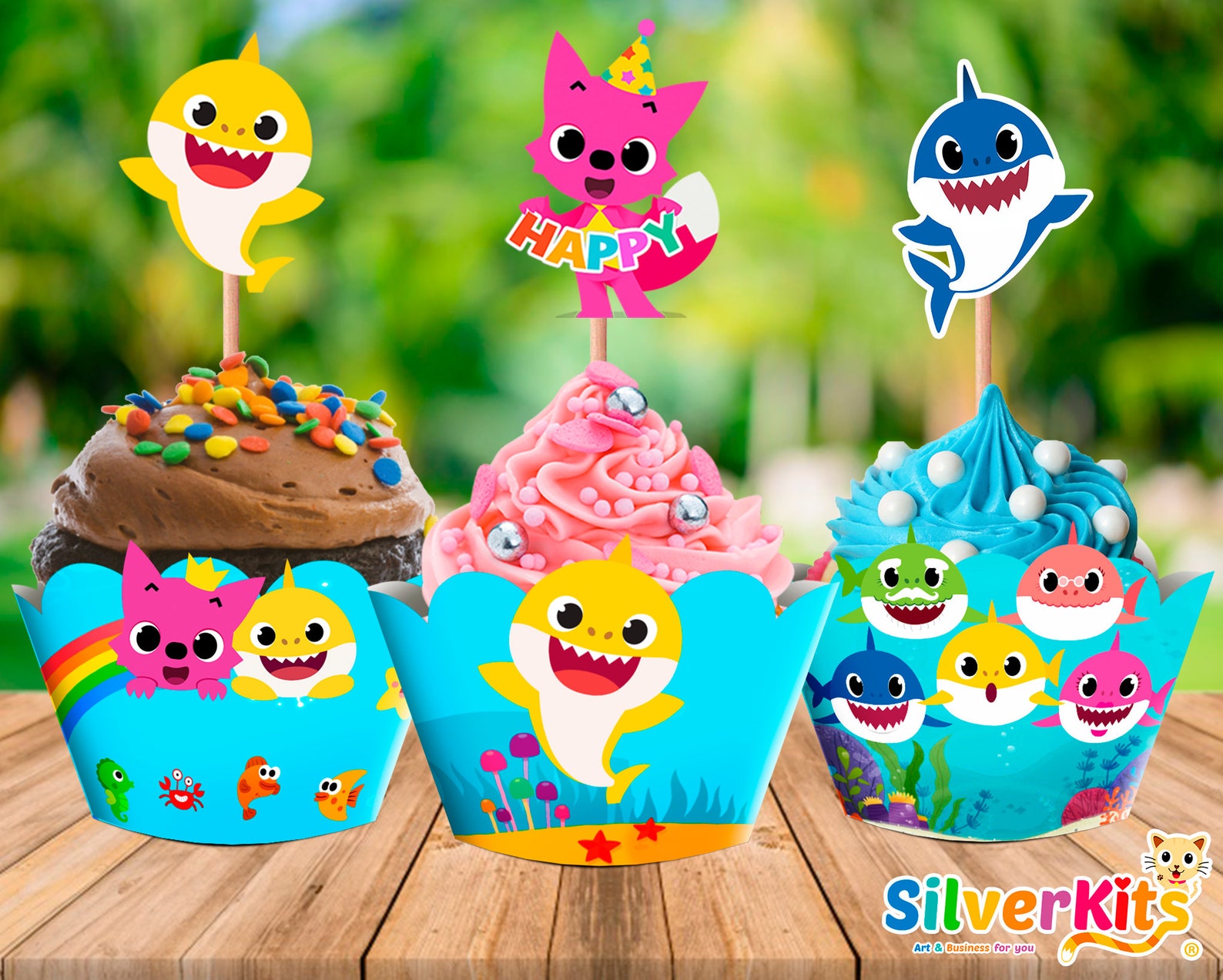 Baby Shark wrappers and toppers for Cupcake included 6 Etsy