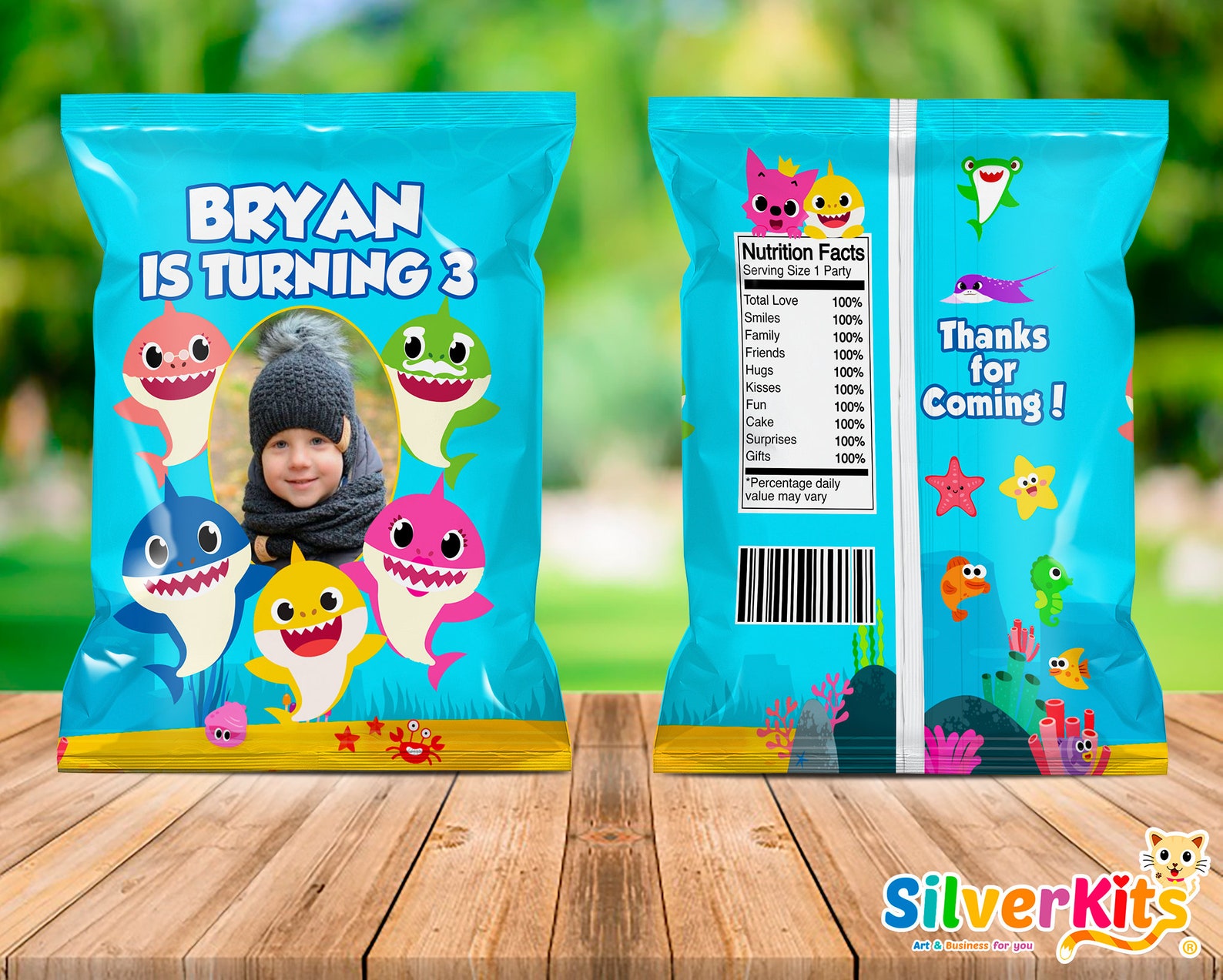 Baby Shark Chips Bags personalized with photo Chips labels | Etsy