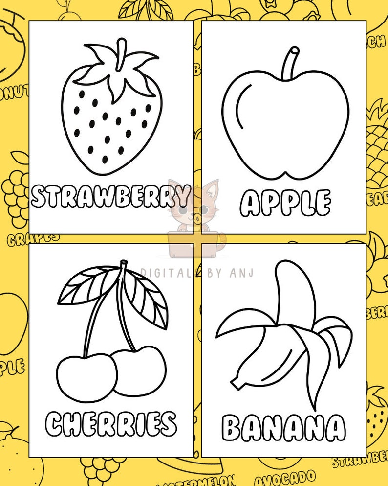 Printable Coloring Pages: Fruits Etsy Printable Coloring Pages: Fruits Etsy