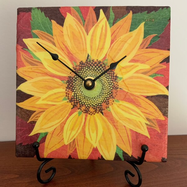 Kitty & More Clock - 6” Square Decorative Sunflower Clock - Cat Rescue Fundraiser - #15