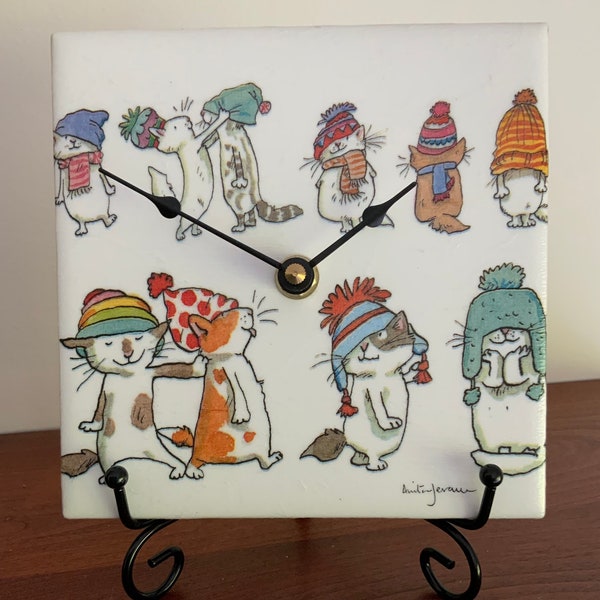 Kitty & More Clock - 6” Square Decorative Funny Cats Kittens in Hats Clock - Cat Rescue Fundraiser - #39