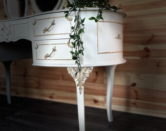 cream dressing table Cream White Vanity Desk with 3 Drawers, Modern Makeup Table or Writing Desk, Multipurpose Dressing Table, No Mirror Included
