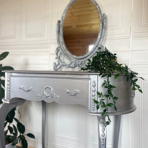 Vintage dressing table, small dressing table, Louis style furniture, Olympus vanity in silver