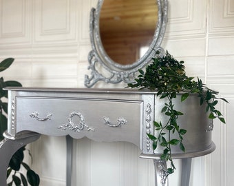 Silver Louis Style Dressing Table: Small French Vanity