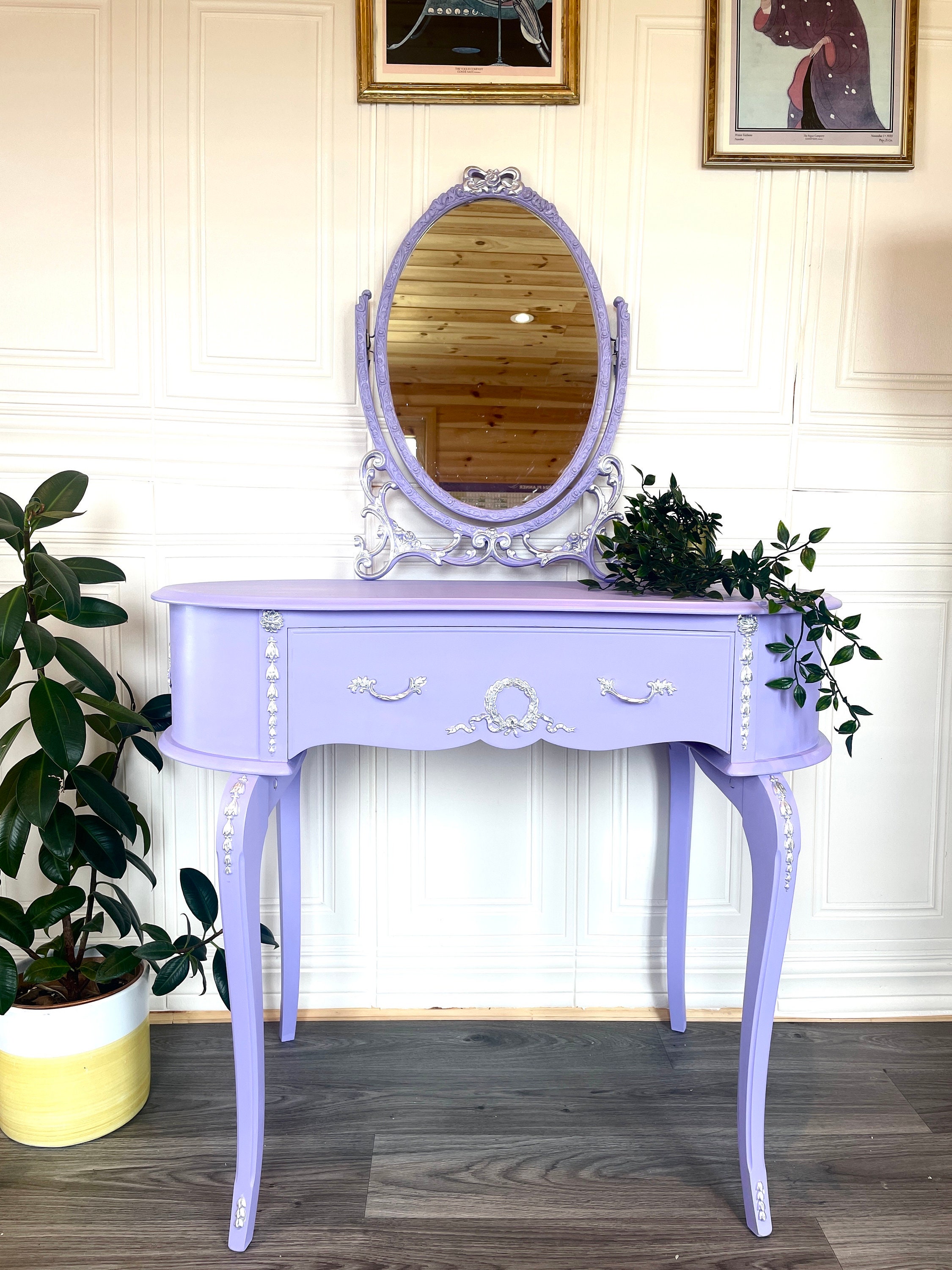 open lace back dress Moniya Purple Wood Makeup Vanity Table and Stool Set – Roundhill Furniture