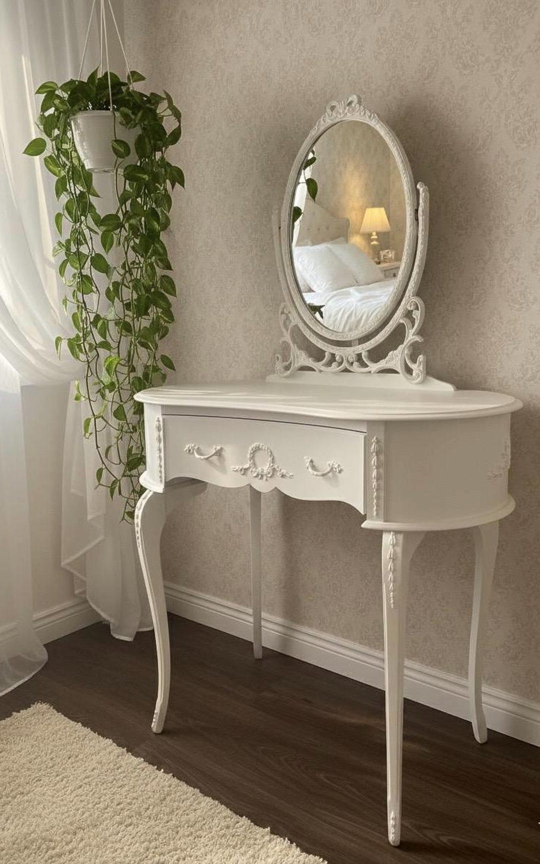 green emerald velvet dress White Makeup Vanity Set Extendable Dressing Table Seat & Mirror Included