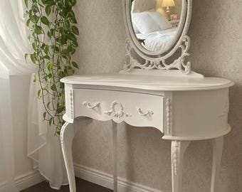 White Louis Style Dressing Table: Small French Vanity
