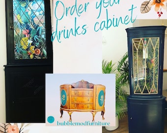 Armário de canto vintage sob medida para bebidas: Expositor de gim personalizado