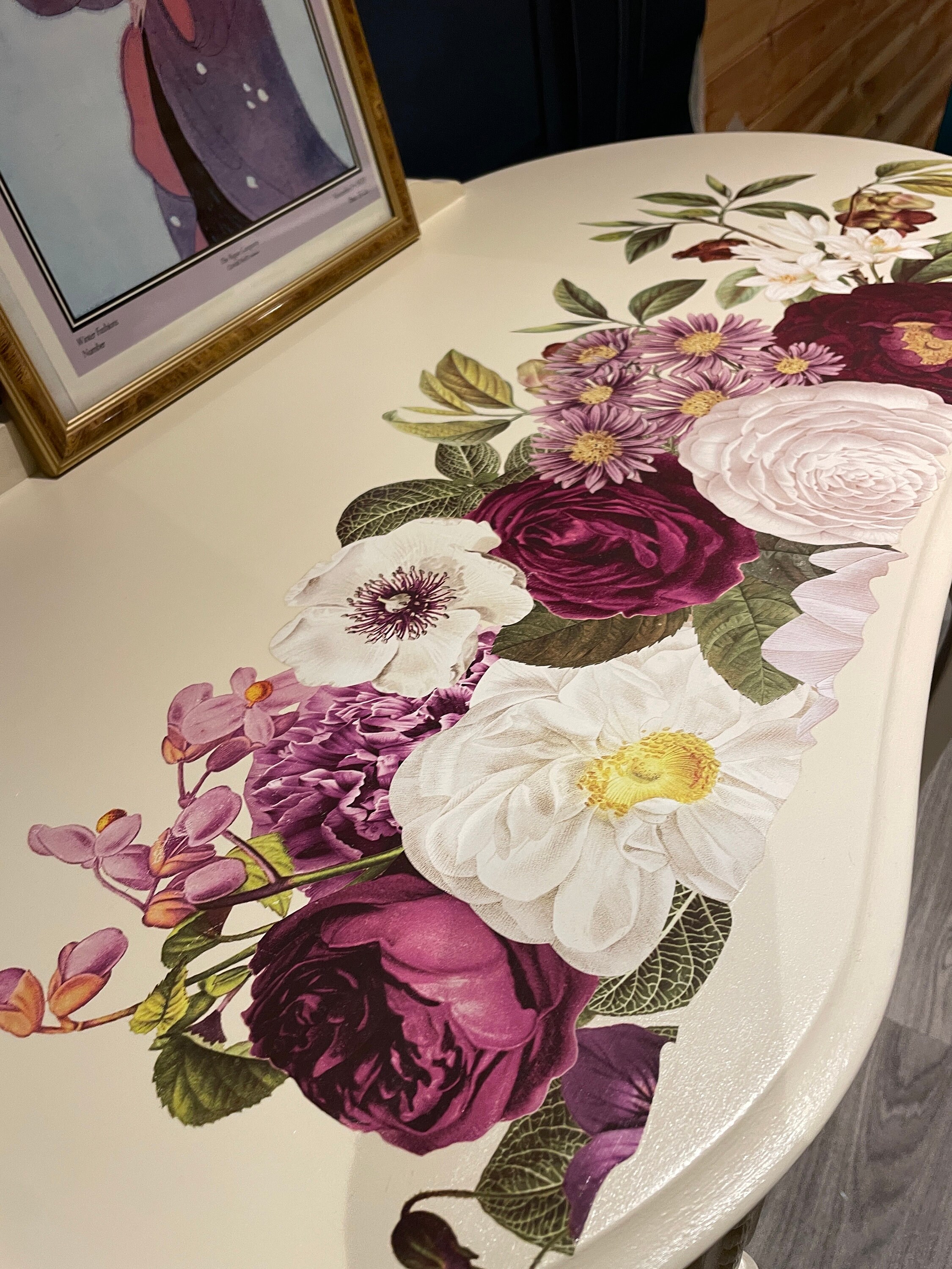 French Style Dressing Table: Floral Transfer, Compact Vanity