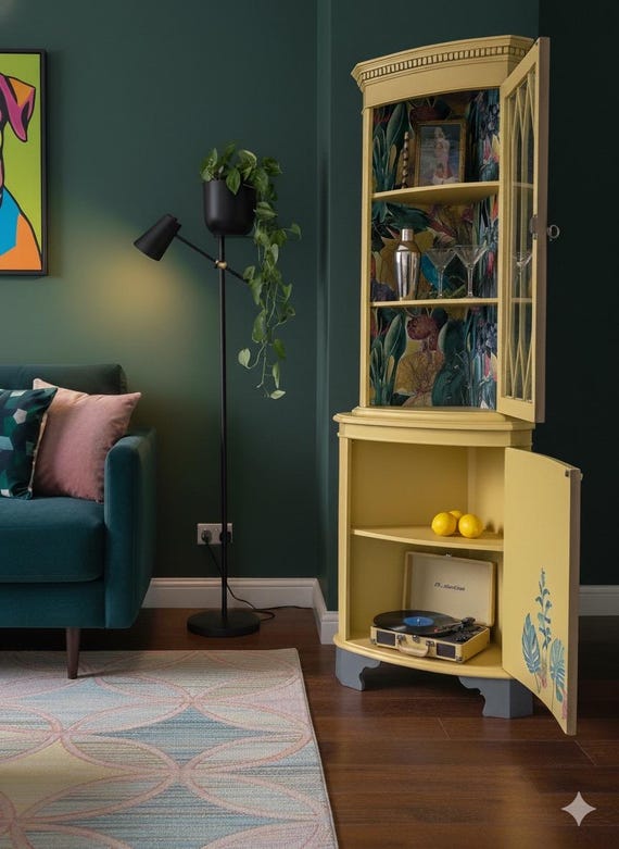 Vintage Corner Drinks Cabinet: Bespoke Gin Display Unit