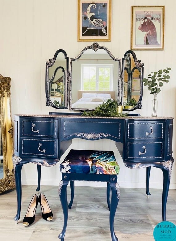 dressing table blue French Style Vanity: Vintage Ornate Table, Bespoke Furniture Size(<a href=