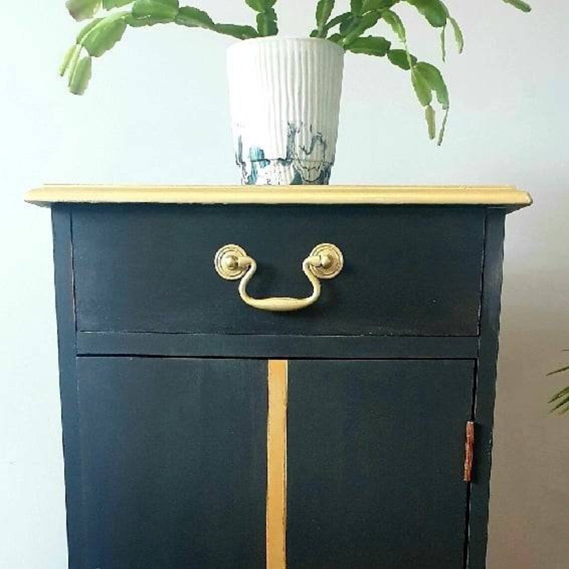 Bedside table upcycled bedside table black and gold Etsy
