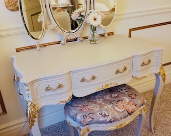 Hand Painted French Style Dressing Table: Pink & Gold Vanity With Mirror -  Etsy