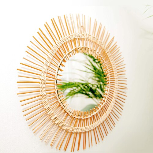 Boho Mirror Home Decor Wall Mirror Round Rattan Bohemian Sun Mirror