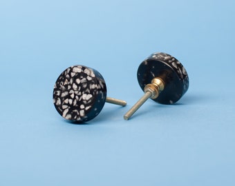 Terrazzo Black Round Stone Door Knob - Nordic Stone Hardware - Natural Home Accessories