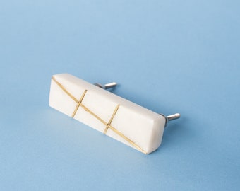 White and Gold Marble Rectangle Drawer Pull Handle