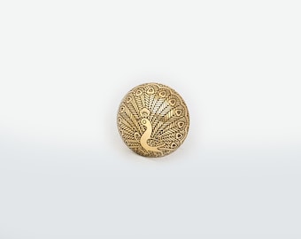 Round Peackok Brass Cupboard Knob - Oriental Bird Patterned Gold Cabinet Handles