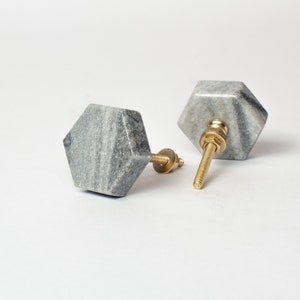 Grey Marble Stone Hexagon Brass Door Knob - Natural Drawer Hardware - Hardware - Nordic Home Decor