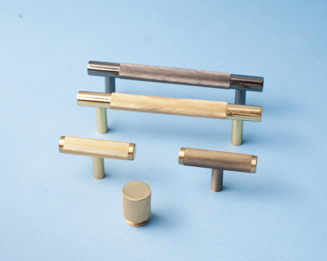 Knurled Solid Brass Handles Satin Brass Door Knob Gold Knurling Handles