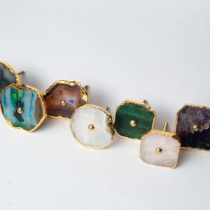 Natural Agate Slice Doorknobs- Blue, Purple, Pink, Green Agate Cabinet Hardware-Agate Handle with Gold Accent Agate Drawer Pull Handles