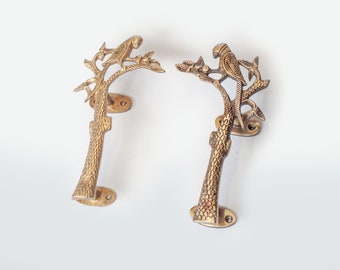 Jungle Tree Door Handle Pair - Parrot on Tree Solid Brass Door Hardware -  Sturdy, Handcrafted Home Accessory