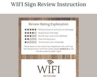 Wifi Sign, Airbnb Wifi Sign, STR Wifi Sign, Wifi Password Sign, AirBnb WiFi Sign, Printable File Only, Airbnb Review Instruction, WS004