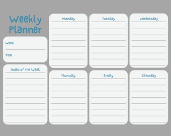 Weekly Planner, Simple Planner, Weekly Schedule, Weekly Notes, Digital Planner, A4 (11 x 8.5 inches) PDF File Printable, Instant Download