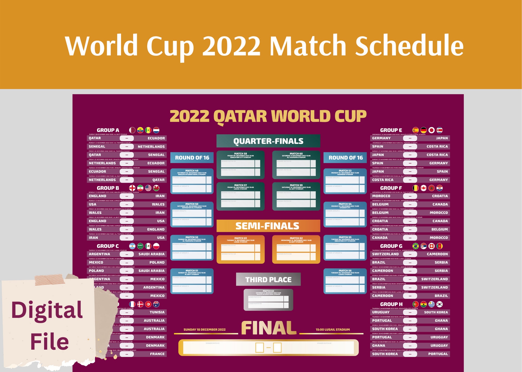 Printable FIFA 2022 Qatar World Cup Wall Chart Quatar World