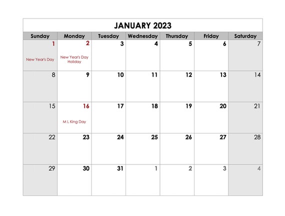 2023 Calendar Template in Word and PDF Calendar Template - Etsy Finland