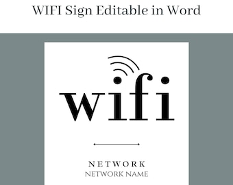Wifi Sign Editable in Word, Airbnb Wifi Sign, Wifi Password Sign Editable Digital File, Office Wifi Sign, Printable File, WS002