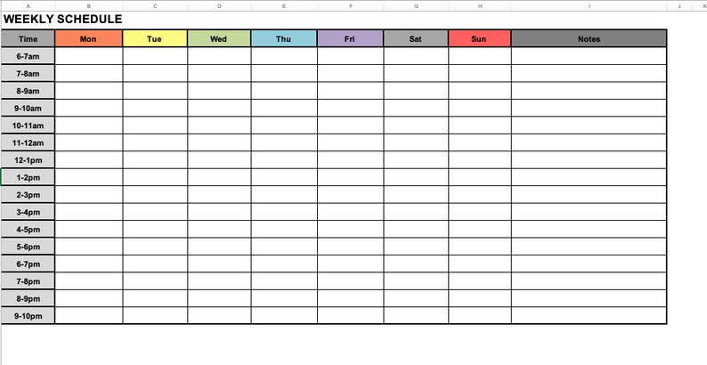 Weekly Schedule Excel Template, Weekly Planner, Daily Schedule, Weekly ...