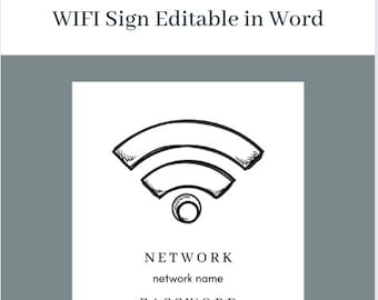 Wifi Sign Editable in Word, Airbnb Wifi Sign, Wifi Password Sign Editable Digital File, Office Wifi Sign, Printable File, WS002